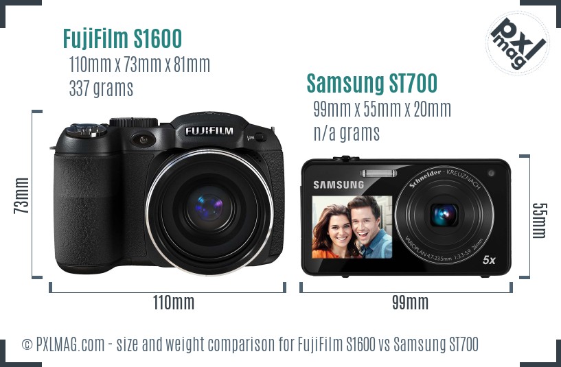 FujiFilm S1600 vs Samsung ST700 size comparison