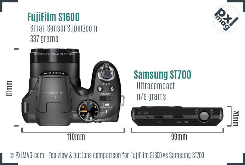 FujiFilm S1600 vs Samsung ST700 top view buttons comparison