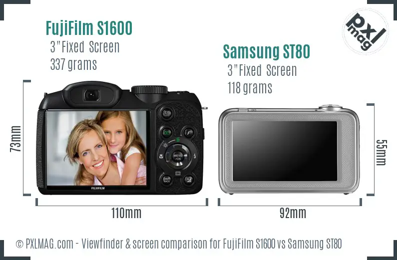 FujiFilm S1600 vs Samsung ST80 Screen and Viewfinder comparison FujiFilm S1600 vs Samsung ST80 Screen and Viewfinder comparison