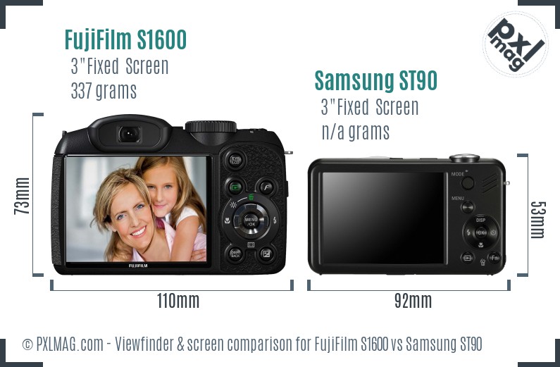 FujiFilm S1600 vs Samsung ST90 Screen and Viewfinder comparison