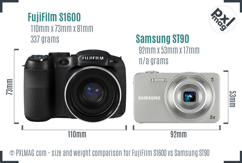 FujiFilm S1600 vs Samsung ST90 size comparison