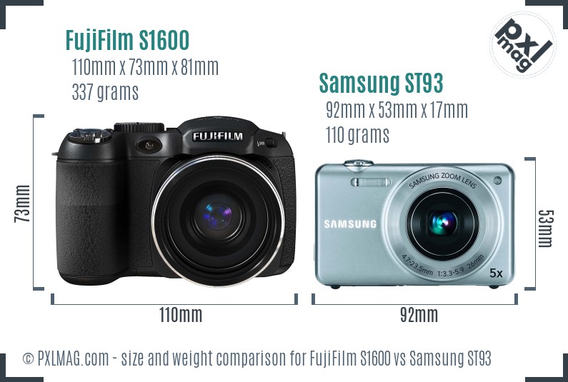 FujiFilm S1600 vs Samsung ST93 size comparison FujiFilm S1600 vs Samsung ST93 size comparison