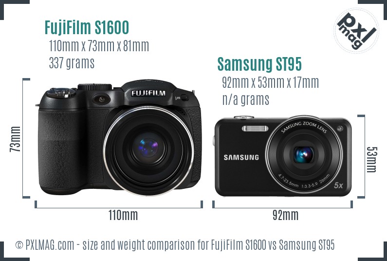 FujiFilm S1600 vs Samsung ST95 size comparison FujiFilm S1600 vs Samsung ST95 size comparison