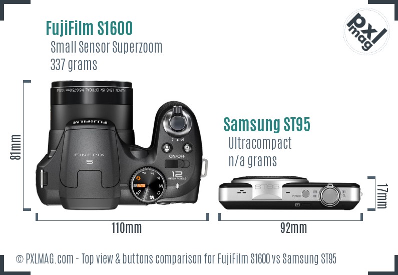 FujiFilm S1600 vs Samsung ST95 top view buttons comparison
