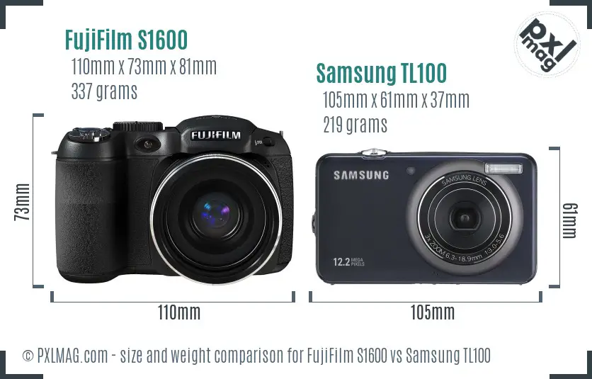 FujiFilm S1600 vs Samsung TL100 size comparison