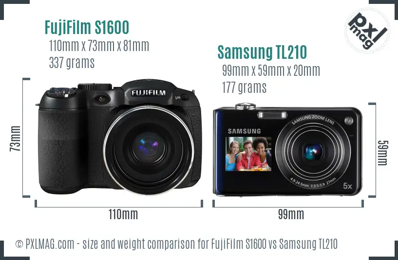 FujiFilm S1600 vs Samsung TL210 size comparison FujiFilm S1600 vs Samsung TL210 size comparison
