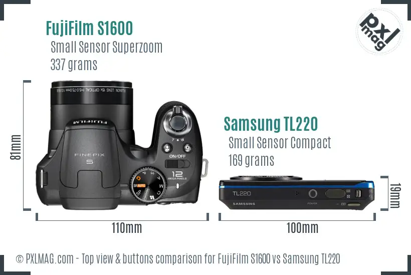 FujiFilm S1600 vs Samsung TL220 top view buttons comparison
