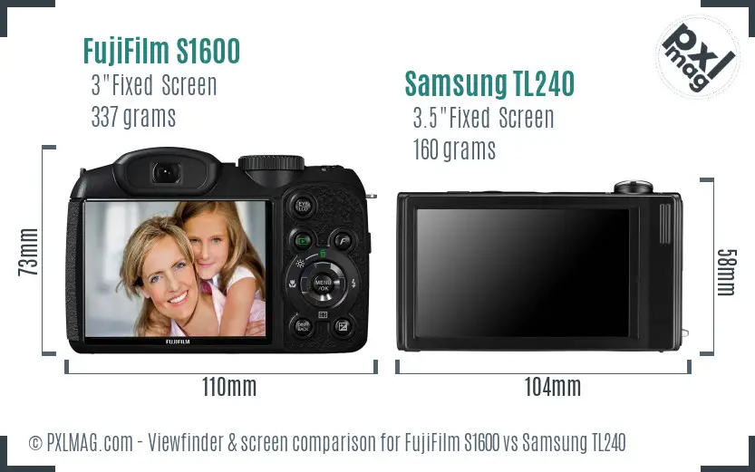 FujiFilm S1600 vs Samsung TL240 Screen and Viewfinder comparison
