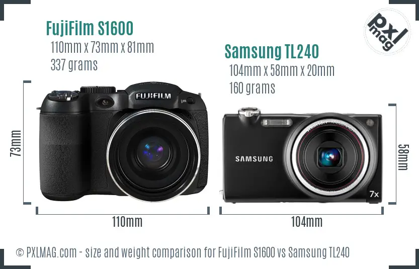 FujiFilm S1600 vs Samsung TL240 size comparison
