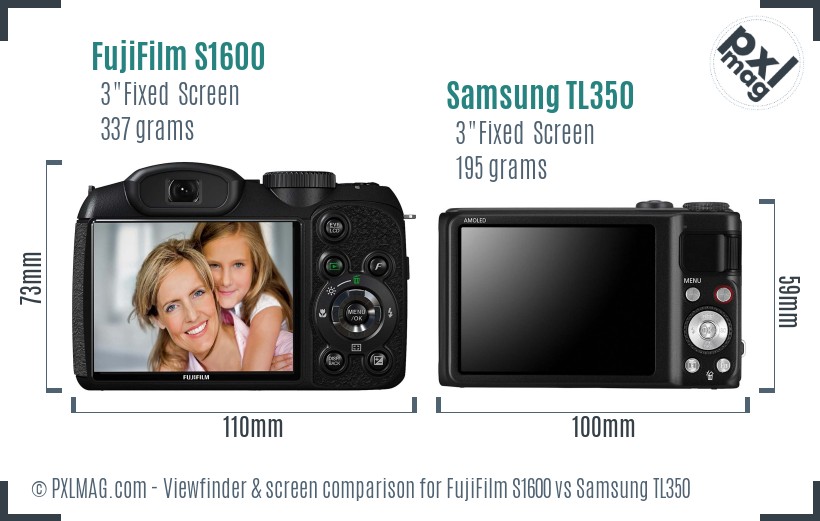 FujiFilm S1600 vs Samsung TL350 Screen and Viewfinder comparison
