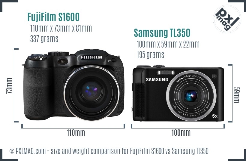 FujiFilm S1600 vs Samsung TL350 size comparison FujiFilm S1600 vs Samsung TL350 size comparison