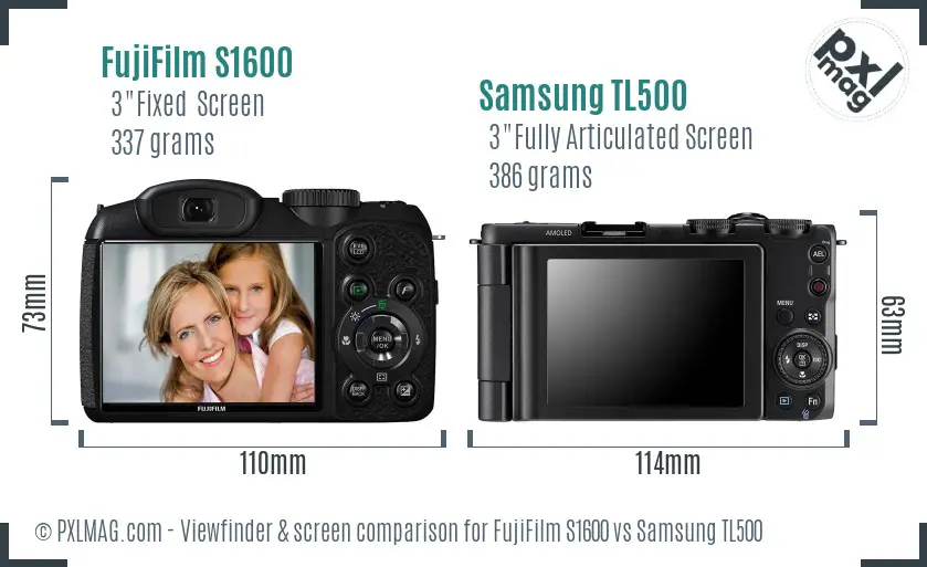 FujiFilm S1600 vs Samsung TL500 Screen and Viewfinder comparison