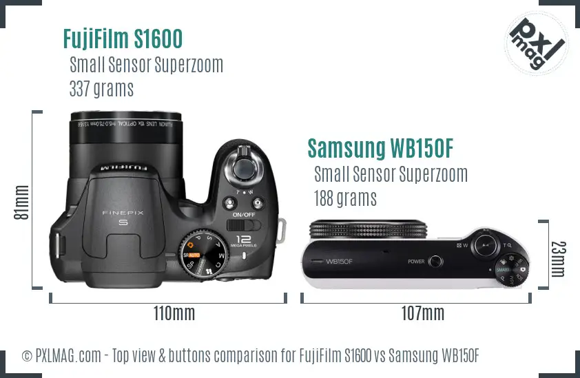FujiFilm S1600 vs Samsung WB150F top view buttons comparison