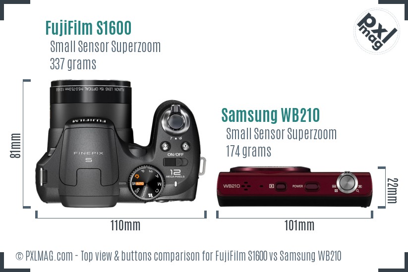FujiFilm S1600 vs Samsung WB210 top view buttons comparison