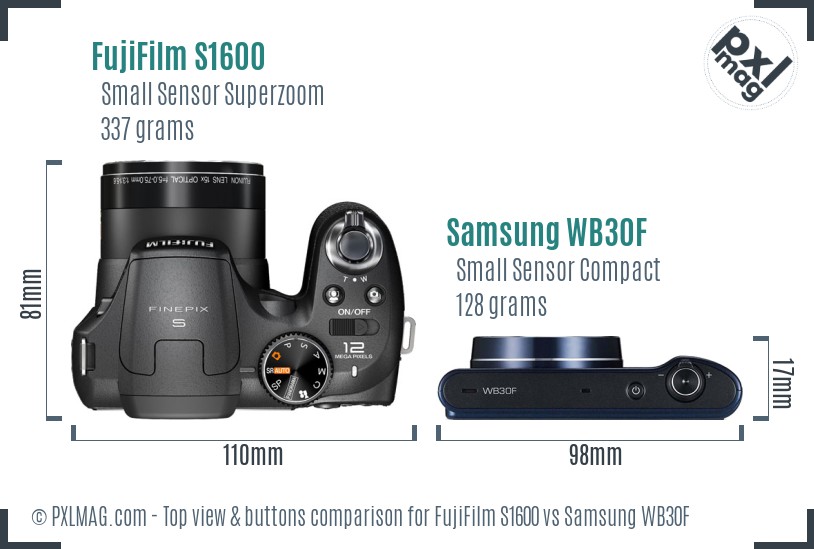 FujiFilm S1600 vs Samsung WB30F top view buttons comparison