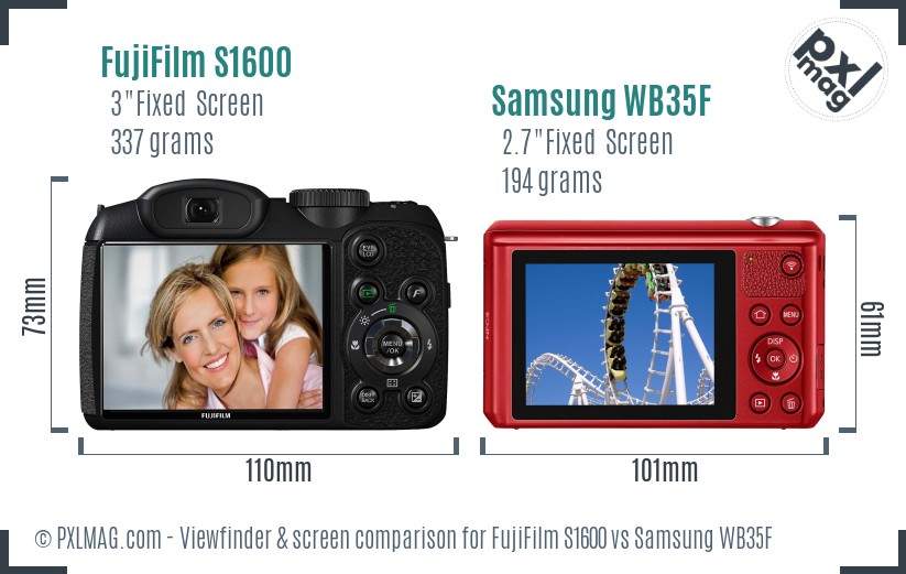 FujiFilm S1600 vs Samsung WB35F Screen and Viewfinder comparison