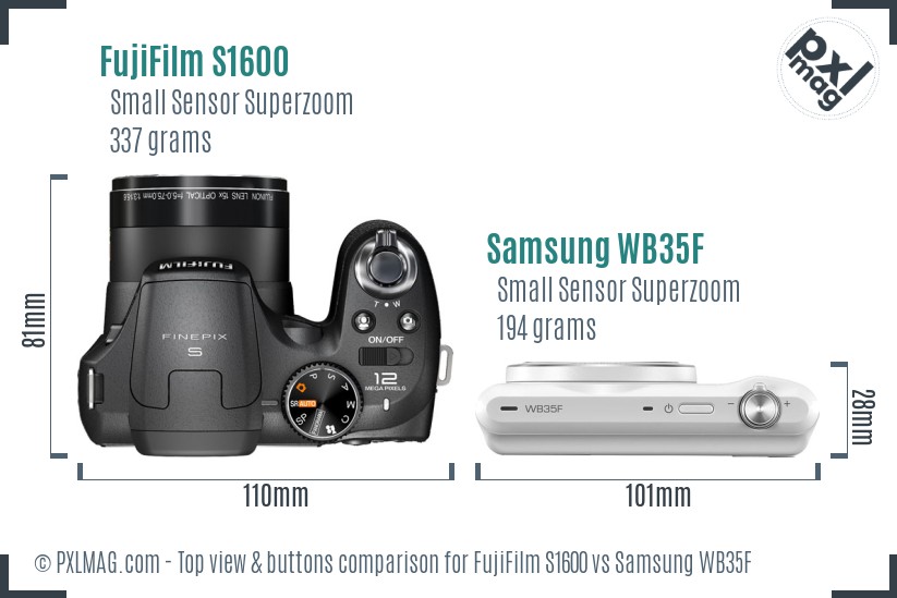 FujiFilm S1600 vs Samsung WB35F top view buttons comparison
