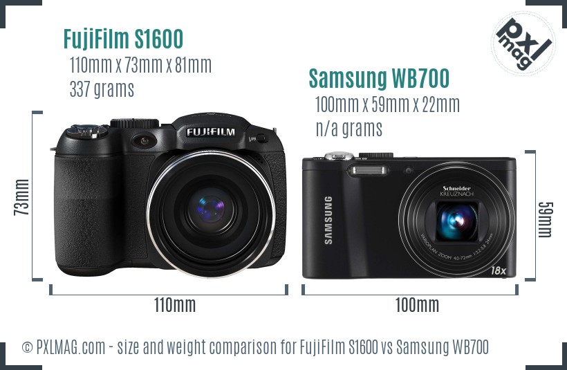 FujiFilm S1600 vs Samsung WB700 size comparison