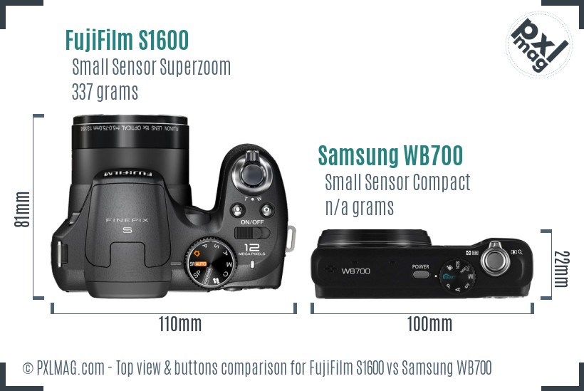 FujiFilm S1600 vs Samsung WB700 top view buttons comparison
