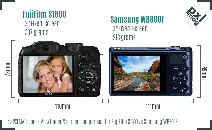 FujiFilm S1600 vs Samsung WB800F Screen and Viewfinder comparison