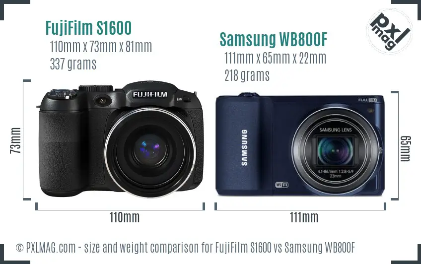 FujiFilm S1600 vs Samsung WB800F size comparison