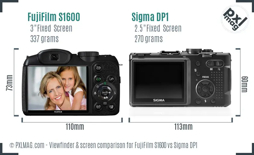 FujiFilm S1600 vs Sigma DP1 Screen and Viewfinder comparison