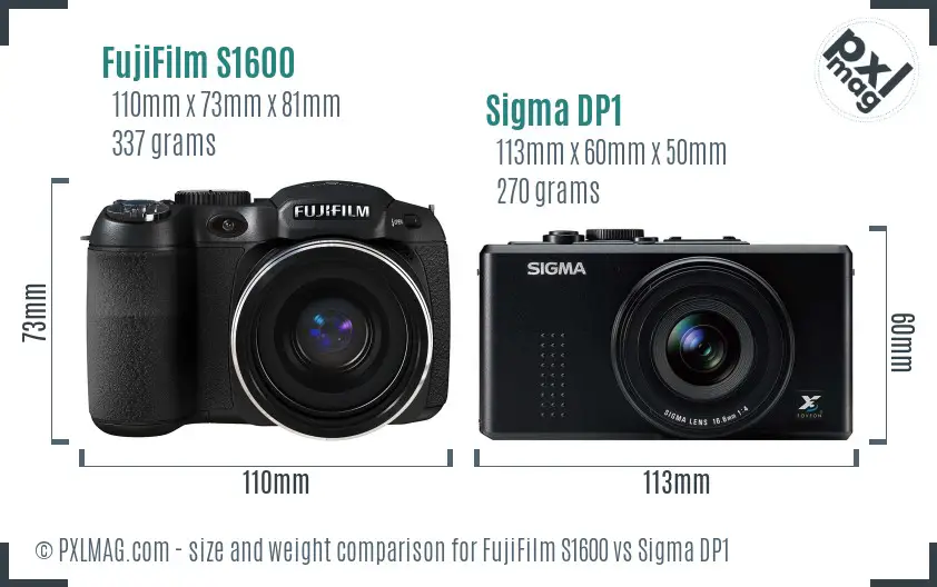 FujiFilm S1600 vs Sigma DP1 size comparison