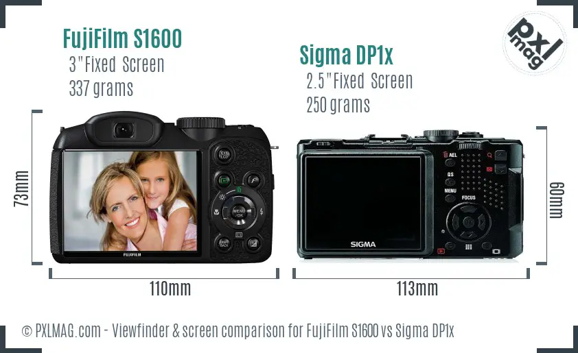 FujiFilm S1600 vs Sigma DP1x Screen and Viewfinder comparison