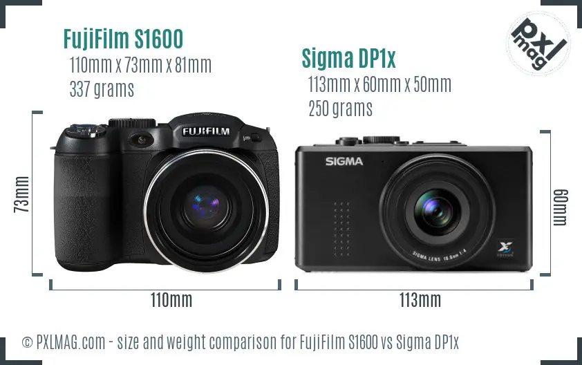 FujiFilm S1600 vs Sigma DP1x size comparison