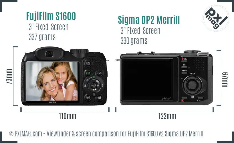 FujiFilm S1600 vs Sigma DP2 Merrill Screen and Viewfinder comparison