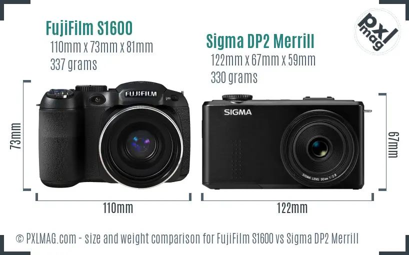 FujiFilm S1600 vs Sigma DP2 Merrill size comparison