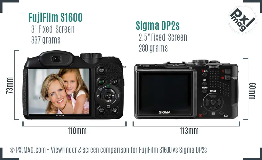 FujiFilm S1600 vs Sigma DP2s Screen and Viewfinder comparison FujiFilm S1600 vs Sigma DP2s Screen and Viewfinder comparison