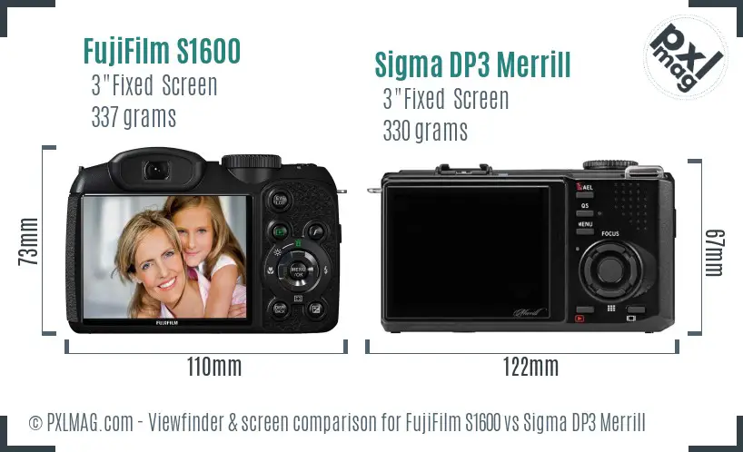 FujiFilm S1600 vs Sigma DP3 Merrill Screen and Viewfinder comparison