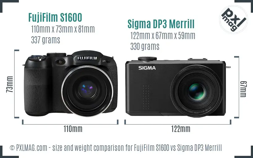 FujiFilm S1600 vs Sigma DP3 Merrill size comparison