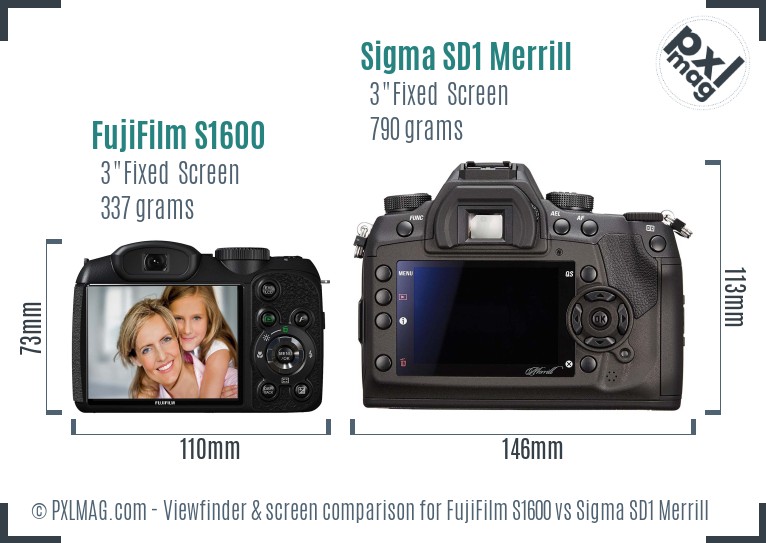 FujiFilm S1600 vs Sigma SD1 Merrill Screen and Viewfinder comparison