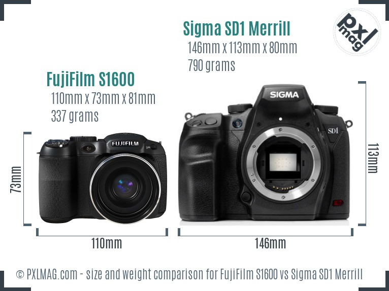 FujiFilm S1600 vs Sigma SD1 Merrill size comparison