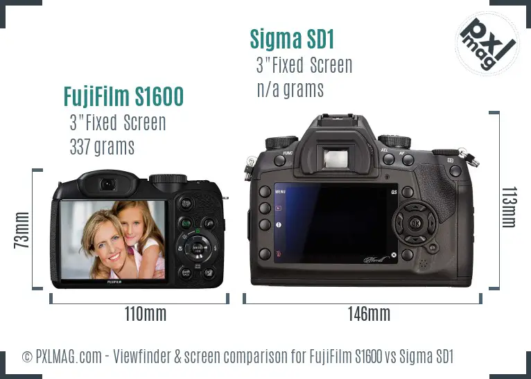 FujiFilm S1600 vs Sigma SD1 Screen and Viewfinder comparison
