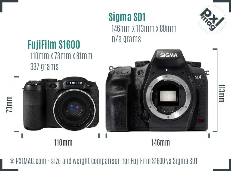 FujiFilm S1600 vs Sigma SD1 size comparison
