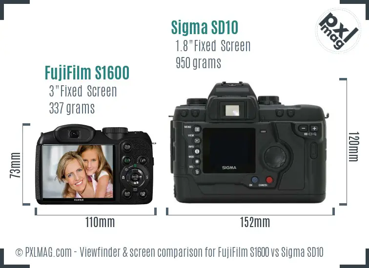 FujiFilm S1600 vs Sigma SD10 Screen and Viewfinder comparison FujiFilm S1600 vs Sigma SD10 Screen and Viewfinder comparison