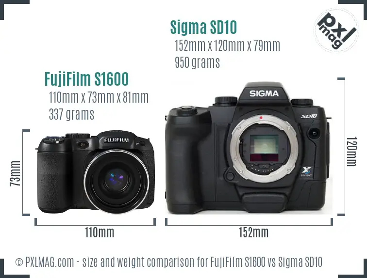 FujiFilm S1600 vs Sigma SD10 size comparison FujiFilm S1600 vs Sigma SD10 size comparison