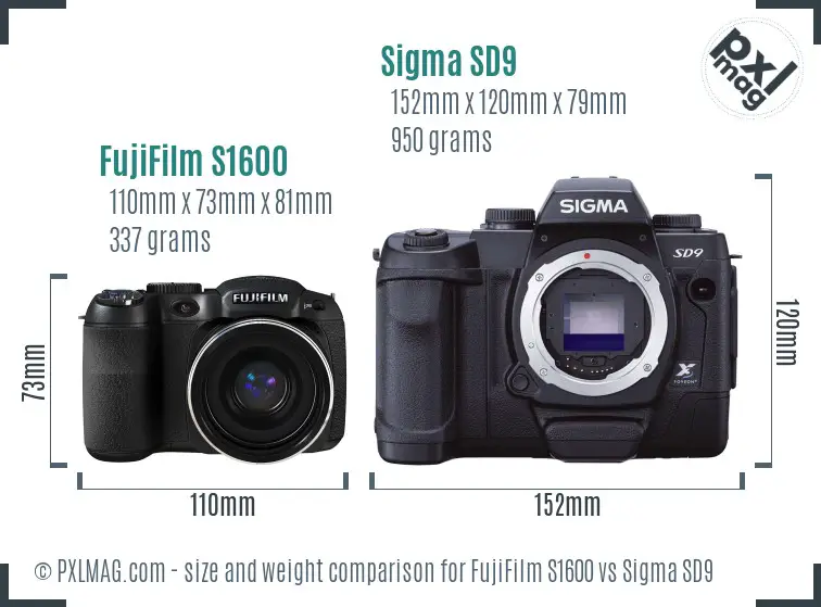 FujiFilm S1600 vs Sigma SD9 size comparison