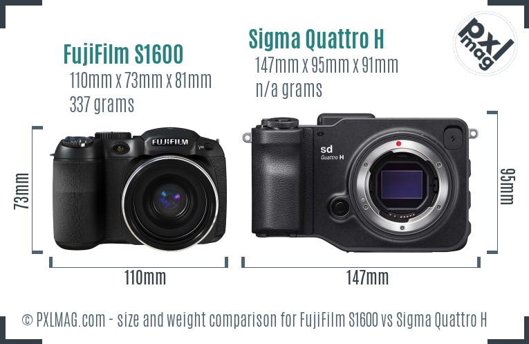 FujiFilm S1600 vs Sigma Quattro H size comparison