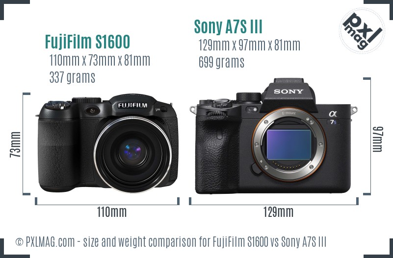 FujiFilm S1600 vs Sony A7S III size comparison FujiFilm S1600 vs Sony A7S III size comparison