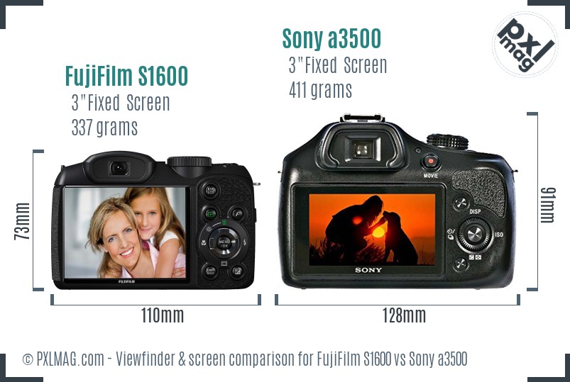FujiFilm S1600 vs Sony a3500 Screen and Viewfinder comparison