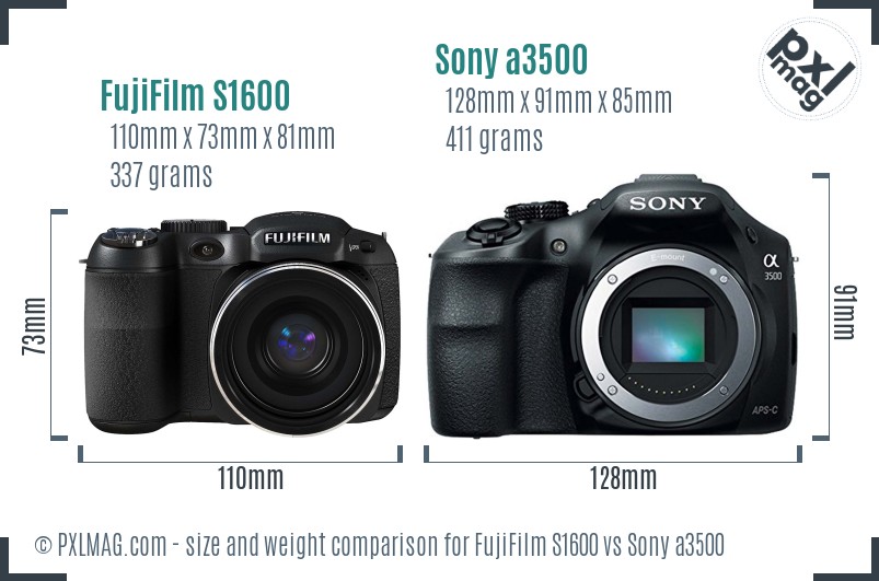 FujiFilm S1600 vs Sony a3500 size comparison FujiFilm S1600 vs Sony a3500 size comparison