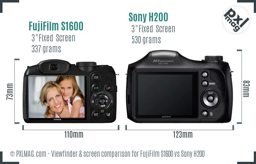 FujiFilm S1600 vs Sony H200 Screen and Viewfinder comparison FujiFilm S1600 vs Sony H200 Screen and Viewfinder comparison