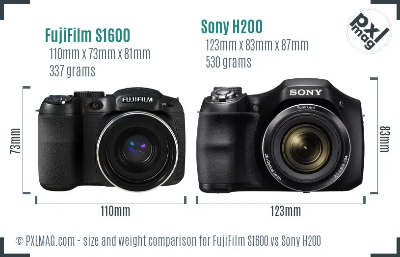 FujiFilm S1600 vs Sony H200 size comparison FujiFilm S1600 vs Sony H200 size comparison