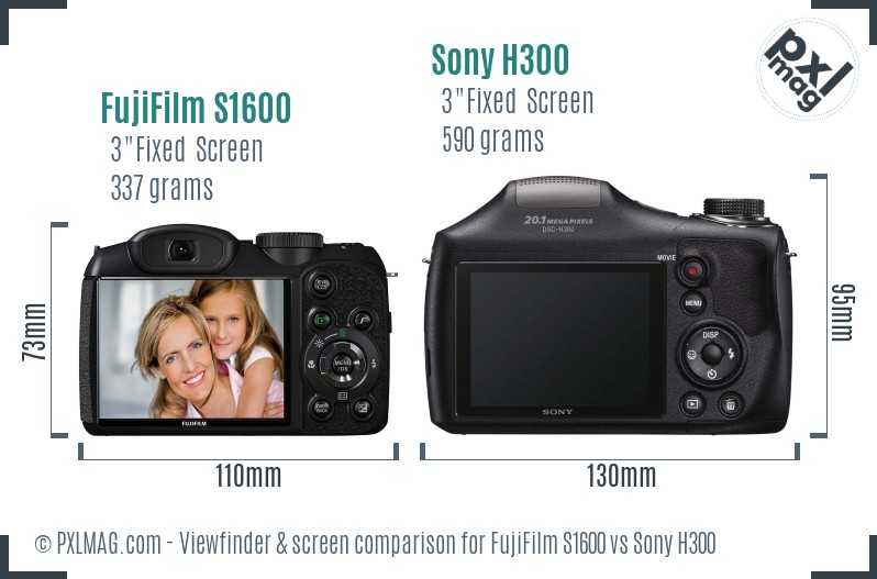 FujiFilm S1600 vs Sony H300 Screen and Viewfinder comparison