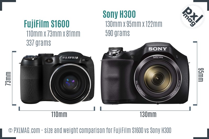 FujiFilm S1600 vs Sony H300 size comparison