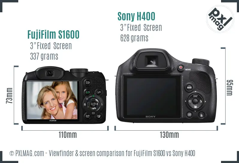 FujiFilm S1600 vs Sony H400 Screen and Viewfinder comparison FujiFilm S1600 vs Sony H400 Screen and Viewfinder comparison